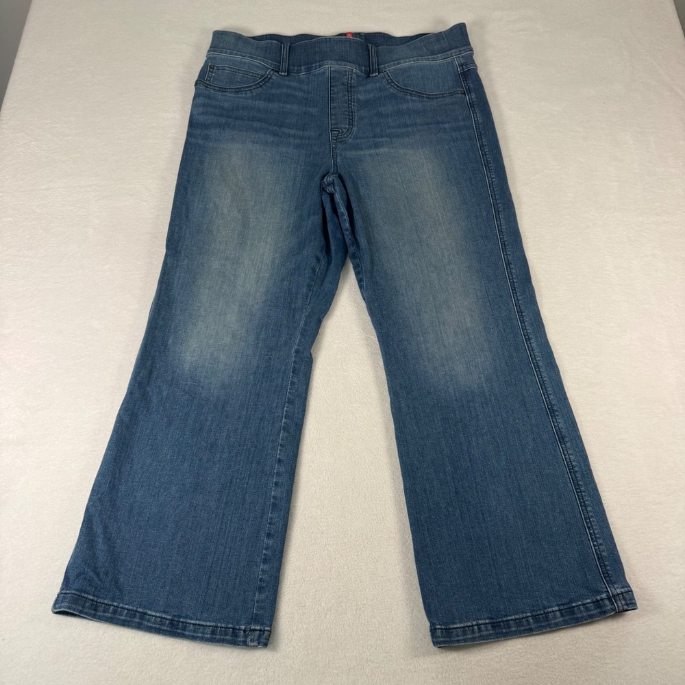 Spanx Flare Jeans Womens 1X Blue Cotton Stretch Pull On Tummy Control Denim